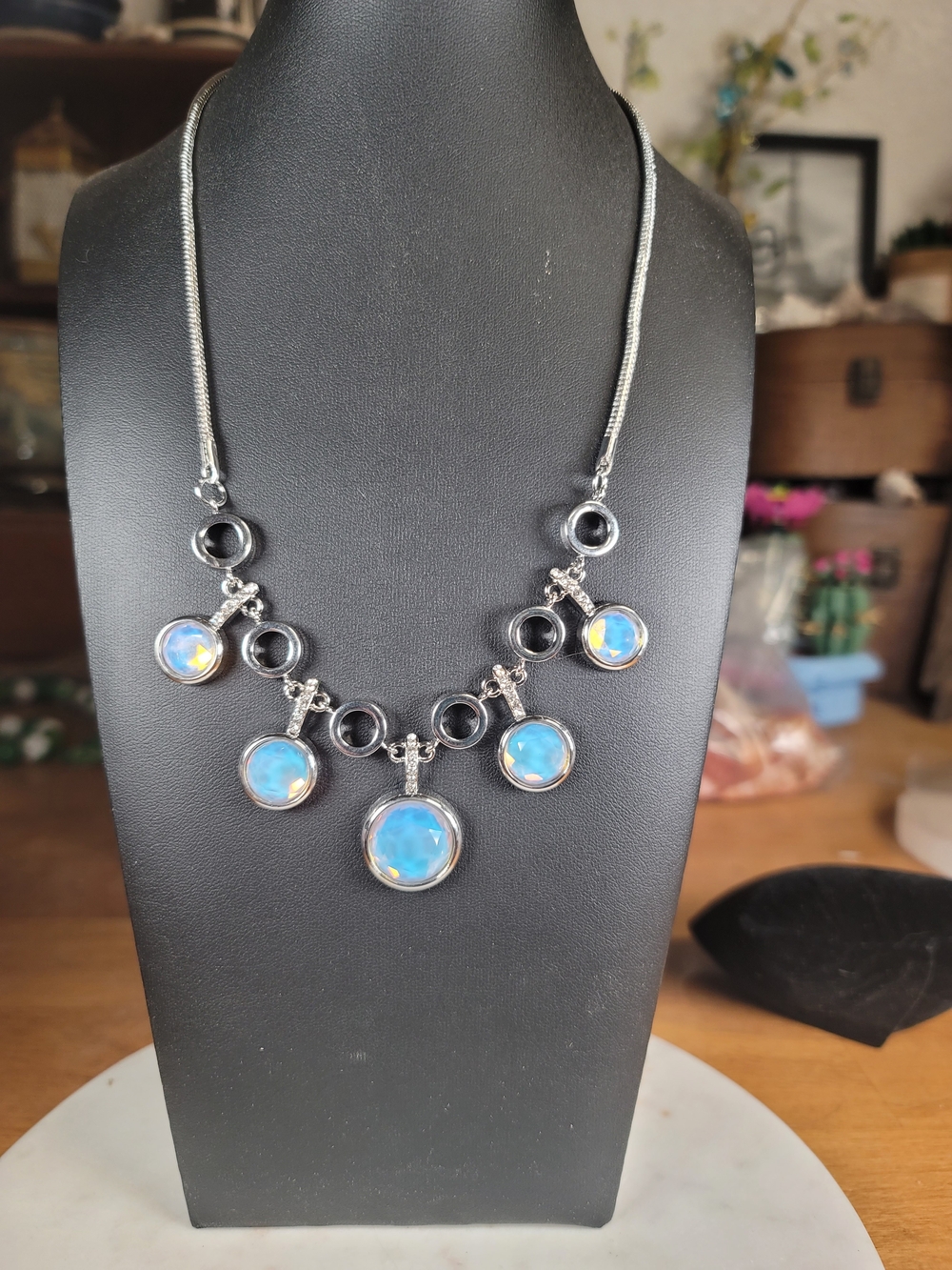 paparazzi Silver Necklace with Blue Opal Pendants
